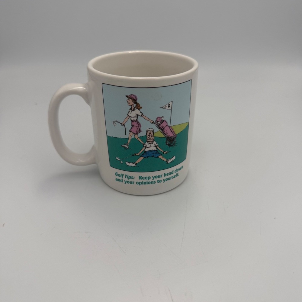 Vintage 1992 Golf Mug Golf Gifts Inc Funny Cartoon Coffee Cup White Ceramic 90s